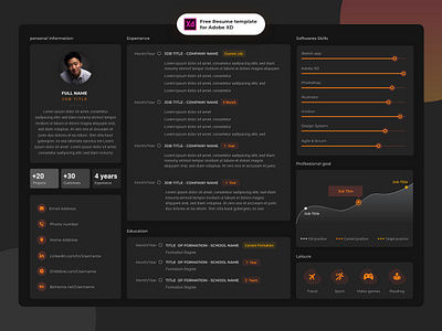 Free Adobe XD Resume 2d creativity dark ui freebies ui