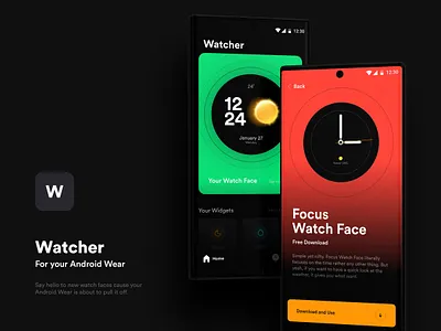 Watcher | The Watch Face App analog android wear apple watch bearthe clean clean ui clock dark dark mode digital ios simple time timer watch watch face watch ui watches watchface watchos