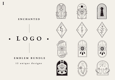 Enchanted Logo Emblem Bundle VOL 1 art beauty cosmetic design emblem enchanted enchanted logo health illustration line art logo logo design logo emblem logo emblems logo template logo templates logos badges minimal spiritual vector