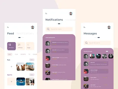 Multimedia Social Media App app design chat design feed home screen interface message mobile mobile app design mobile design mobile ui notifications photo social media ui uichallenge user interface video