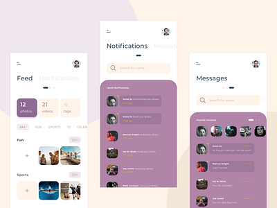 Multimedia Social Media App app design chat design feed home screen interface message mobile mobile app design mobile design mobile ui notifications photo social media ui uichallenge user interface video