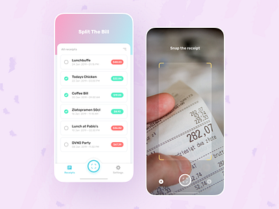 Split the Bill app application bill camera design ios mobile receipt scan ui uiux user interface