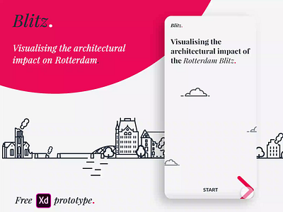 Blitz. // Visualising the architectural impact of WWII adobe adobe xd app design architecture blitz free freebie freebie xd high fidelity madewithadobexd madewithxd prototype rotterdam skyline ui user interface ux ux design war world war 2