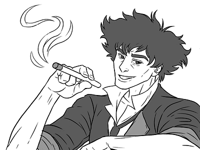 Spike anime black and white cartoon comic cowboy cowboy bebop drawing illustration ink inktober manga spike spike spiegel