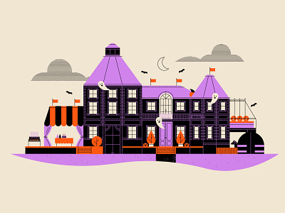 Vectober 26 - Dark flat geometric halloween house illustration inktober mansion polly pocket vectober