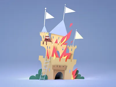 Castle illustration building c4d cartoon castle character coloful illustration invader king