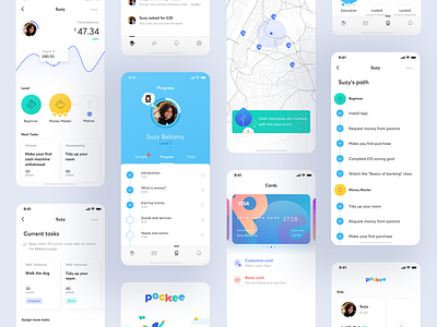 Pockee – a family banking app app banking family finance fintech illustration kid minimal mobile ui ux