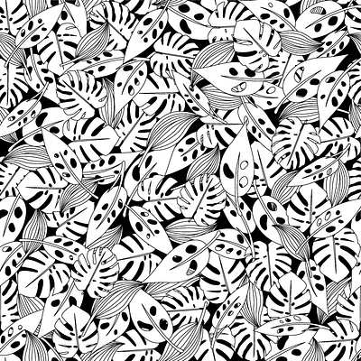 foliage black black and white illustration leaves monstera pattern pattern art pattern artist pattern design plants surface pattern