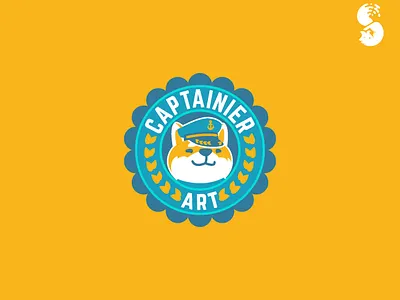 Captainier Art Logo badge captain cute dog funny inu logo shiba shibainu