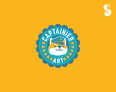 Captainier Art Logo badge captain cute dog funny inu logo shiba shibainu