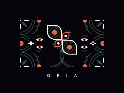 Opia 2d abstract design eyes flower illustration leaves lines minimal pattern plant