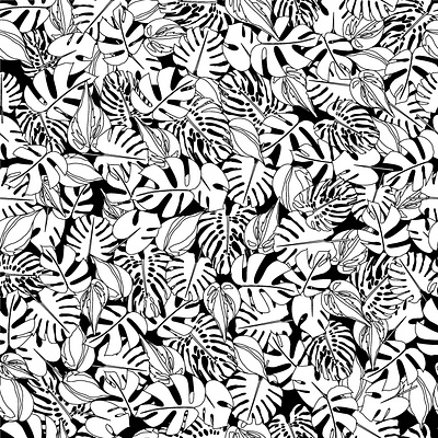 foliage 2 black and white illustration leaf pattern leaves monstera pattern pattern art pattern artist pattern design plants surface pattern