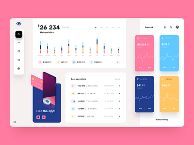 Cryptocurrency Exchange Dashboard with illustration analytics app bitcoin blockchain chart crypto cryptocurrency dashboard design finance interface product product design profile sketch ui user ux wallet web