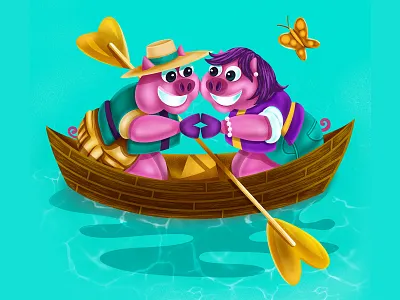 Cochon Canoe animal cajun childrens illustration illustration lafayette louisiana love outdoors paddling procreate