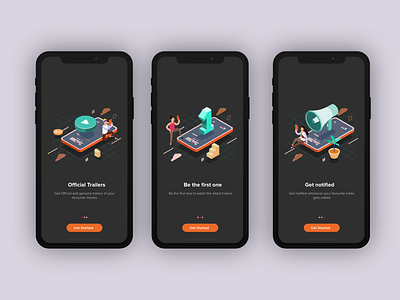 Onboarding screens for Troo app cards design get started illustration movie onboarding people ui vector