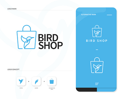 Bird Shop Logo app bird branding design ecommerce ecommerce shop geometry icon illustration logo mark minimal outline shop space type vector