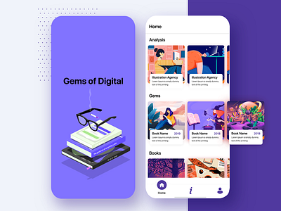 Book Gallery App Design app booksdesign bottom nav carddesign cards illustraion minimal mobileapp mobileapplication navigation bar splash techugo uidesign uiux uxdesign vector