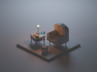 Slice of Life! 3d blender blender3d books chair dark diorama isometric isometric art isometric design isometric illustration light lowpoly lowpolyart night table