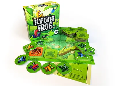Flipover Frog - Board Game board game box branding cartoon character design drawing frog game green illustration print product ui vector