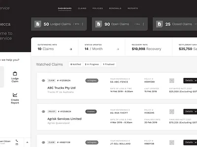 Self Service Insurance Platform UX dashboard design saas ui ux web