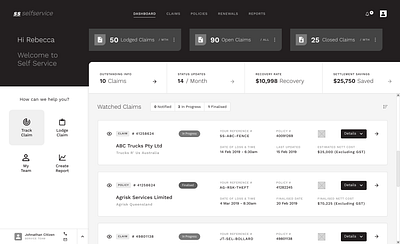 Self Service Insurance Platform UX dashboard design saas ui ux web