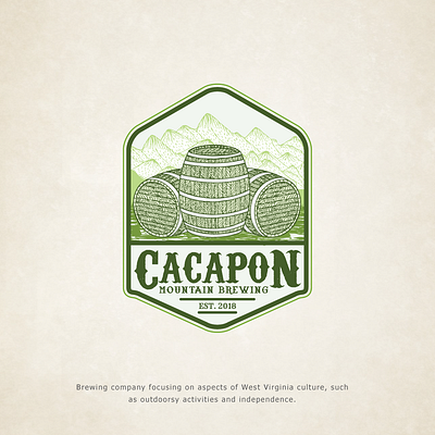 Vingate Logo Design of Cacapon Mountain Brewing. artwork bar and night club branding crafts hand drawn logo old old style sketch vintage