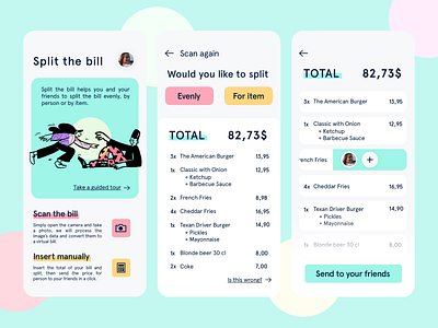 Split the bill App Concept bill bill app bill payment bill split check split friends mobile ui payment payment app scan split split bill uidesign uiux uiuxdesign