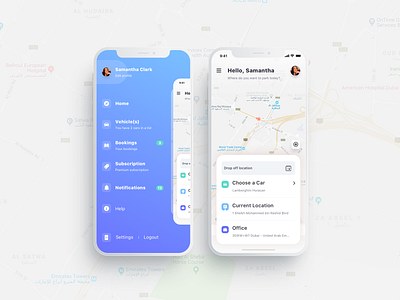 Parking App car counter design input ios location map menu minimalism navigation parking pick up profile sidemenu ui ux