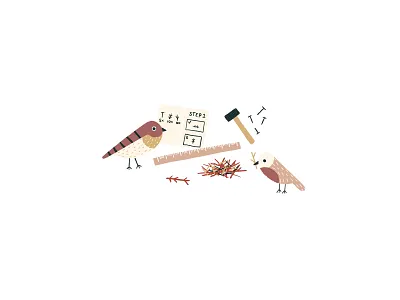 Inktober Day 17: Bird bird birds nest hammer ikea manual nail nest ruler twigs