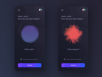 Daily mood music player app anger app blue calm checkin clean daily dark design gradient joy modern mood music music player pattern playlist purple ui ux