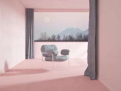 Dreamed place 3d adobe architecture blue c4d chair cinema4d colors curtains interior interior design octane octanerender photoshop pink room set windows
