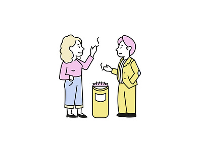 Smoke break characters colorful coworkers design digital art flat illustration lineart linework office vector workspace