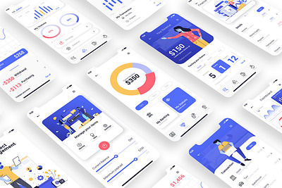 Finance app app banking clean creative data designsimple finance flat man onboarding screen screns slide ui vector woman