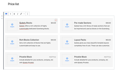 Price List (gutenberg) gutenberg price tag pricelist prices ui design