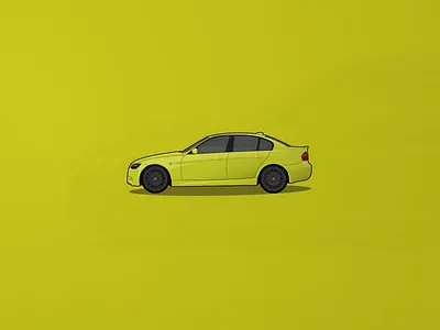 BMW E90 3 Series 2d automotive automotive design bmw car car art creative creative illustration digital art flat green illustration illustration design illustrator realistic stance tuning vector vector art yellow