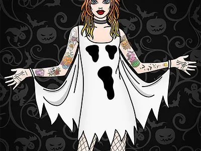 Ghostie Girl candy corn candy doll club creepy fashion illustration fashion illustrator ghost pastel hair samhain spooky tattoos