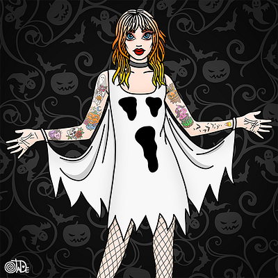 Ghostie Girl candy corn candy doll club creepy fashion illustration fashion illustrator ghost pastel hair samhain spooky tattoos