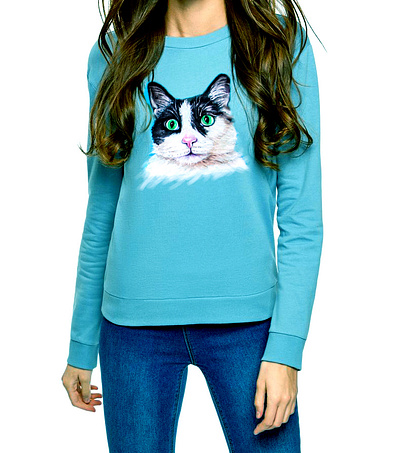 Hand-painted sweatshirt, a cat apparel design fashion hand painted handmade illustration paint painting style wear