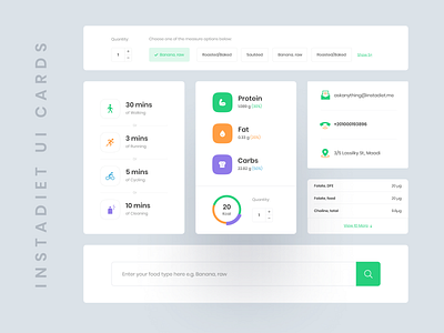 instadiet (Food Database) - UI Cards clean diet easyeze eslam elshereef minimal ui ui designer ux web design website website design