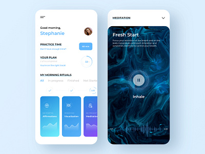 Morning rituals - Habit tracker App app app design excercise habit meditation meditation app mobile mobile app mobile app design mobile design mobile ui morning music rituals statistics tracker