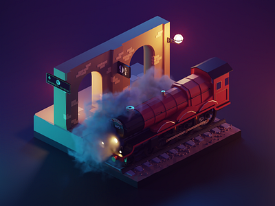 Night Hogwarts Express 3d blender diorama fanart harry potter hogwarts express illustration isometric low poly lowpoly lowpolyart render