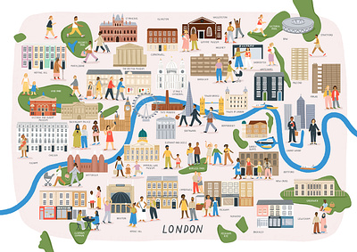 London amelia flower buildings character characters city digital folioart illustration london map people