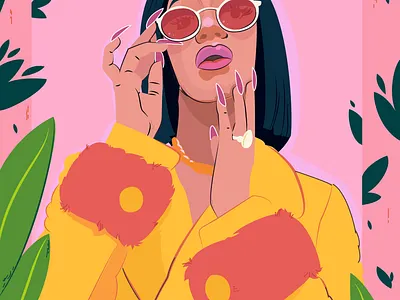 Cardi art cardi cartoon character design concept art drawing fashion flat vector illustration music pop art rap rapper vector women
