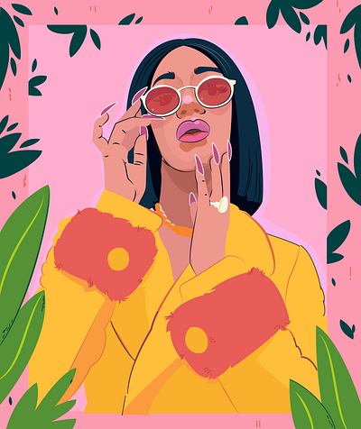 Cardi art cardi cartoon character design concept art drawing fashion flat vector illustration music pop art rap rapper vector women