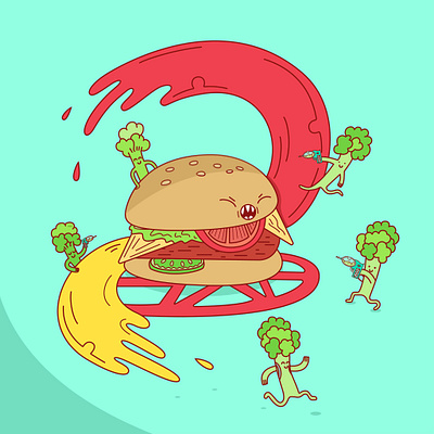 Hamburger vs Brocoli childrens illustration creative digitalart illustration