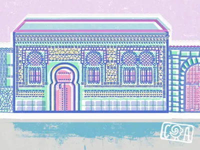 neomudejar arquitecture building color pattern shading house graphic hand drawn house illustration neomudejar poster screenprint sketch style