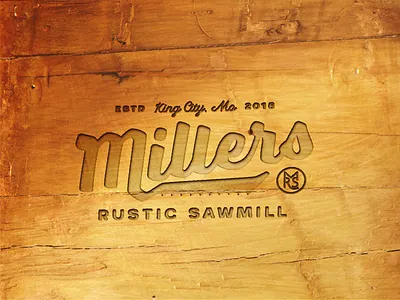 Millers wood logo mockup for dribbbs branding design logo rustic sawblade sawmill vintage wood wordmark