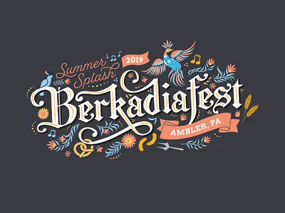Berkadiafest - Annual Corporate Summer Picnic Event blackletter branding company picnic design event logo german handlettering illustration logo oktoberfest pen tool procreate summer splash tshirt typography