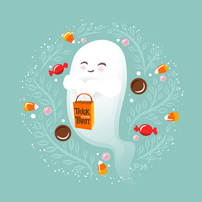 Candy Ghost candy candy corn cheerful ghost illustration kawaii paula hanna peanut butter poppyseed trick or treat vector