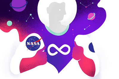 Super-astronaut-man. NASA from my perspective astronaut cape concept constellations cosmos design flat hero illustration nasa open space pink planets space spaceman spacesuit stars super hero superman violet